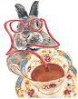 Rabbit Watercolor PRINT - Teacup Watercolour Print, Kitchen Art, 8x10 Print, Bunny Rabbit