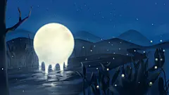 月光蓝色简约时尚梦幻唯美手绘插画