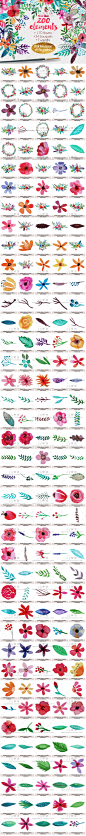 PNG免抠 唯美手绘水彩花朵叶子花环藤条图案 装饰设计素材 topia-淘宝网
