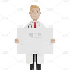 医学专家拿着一张空白海报。3D插图卡通风格。