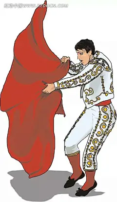 挥舞红袍的斗牛士插画|斗牛士|卡通画|卡通形象|漫画素材|生活百科|矢量素材|手绘|人物卡通形象|狗卡通形象|卡通形象设计|卡通形象矢量