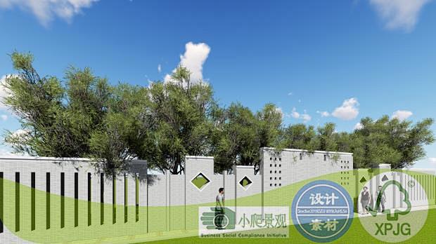 SU模型新中式景墙影壁墙文化墙围墙园林景...