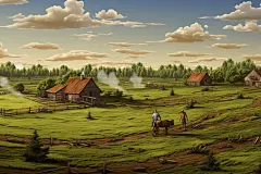 田园风光乡村振兴建设美丽乡村插画