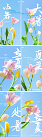 立夏夏至小暑大暑处暑花卉系列海报-源文件