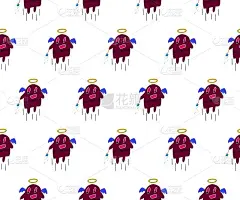 手绘织物图案模仿儿童爱神卡通白底无缝拼接