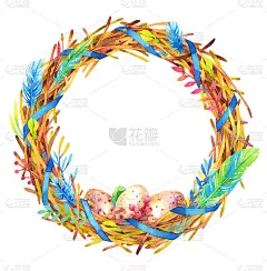 水彩复活节花环