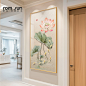 荷花九鱼图进门玄关装饰画新中式寓意好风水客厅壁画走廊过道挂画-tmall.com天猫