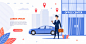 Banner illustration renting car to office center Premium Vector