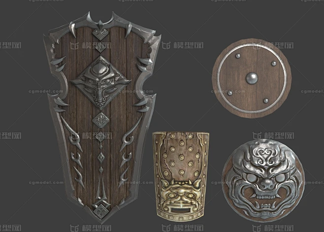 PBR 古代盾牌 防御武器 铁盾 木盾 大盾牌 中式风格 武器 冷兵器-花瓣网