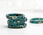 Teal Resin Stacking Ring Gold Flakes Thin Faceted by daimblond: @北坤人素材