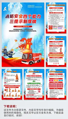 消防安全四个能力三提示制度牌海报