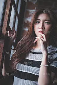 女人,窗户,青年人,自然美,早晨,亚洲,可爱的,窗帘,肖像,泰国