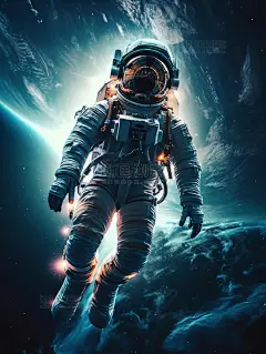 太空中的宇航员星际穿越数字插画