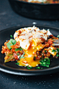 Roasted Anaheim Pepper Tomato Poached Eggs via Artful Desperado