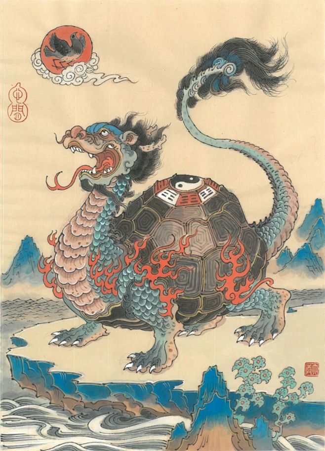 赑屃 bì xì 又名霸下，喜欢负重，形象往往是龙头龟身——一些古代石碑的基座便是赑屃。由于乌龟长寿，因此民间又有“触摸赑屃能带来长寿吉祥”一说。
