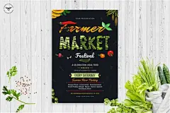 农贸市场菜市场活动创意海报可编辑设计平面模板素材下载 Organic Market Farmers Flyer