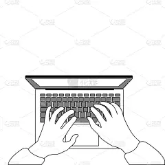 在家或远程工作:用手提电脑打字。数字绘画。矢量插图。