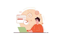 图源免费EPS文件 |以扁平卡通风格呈现的带有人物场景的网站优化概念。程序员致力于网站优化。矢量插图。
