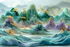 【ai宇宙吧】中国风玉石假山立体微缩景观背景Midjourney描述关键词咒语3：