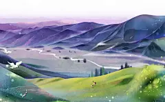 蜿蜒山路 森林精灵 水墨美景 风景插图插画设计AI ti237a13514