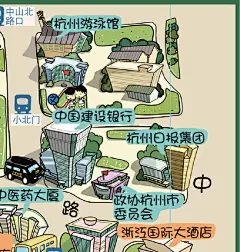 西湖手绘地图_景区_小鹿导游