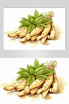 AI数字艺术三七中草药药材插画-众图网