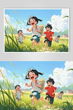 AI数字艺术小孩郊游插画-众图网