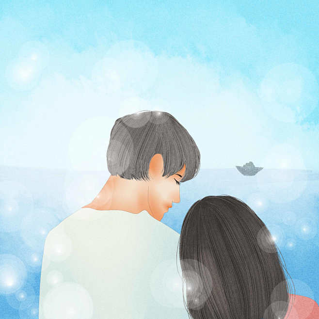 大海 闺蜜 情侣 火烈鸟 短发  #插画...