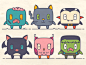 Cute halloween characters in flat line style d