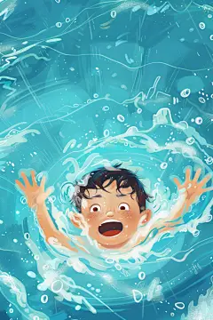 暑假安全插画小孩溺水呼救