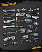 Borderlands 3: All Guns by Liquid Development, Liquid Development : High poly and game-res screenshots of all of the guns and attachments created by Liquid Development for Borderlands 3