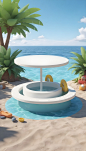 Seaside-beach-scene--flat-cylindrical-table--clean-table--stage-lighting--surrounded-by-modeling-cartoon-boat--modeling-cartoon-swimming-circle--modeling-cartoon-plant--cool-feeling--atmosphere-sense- (1)