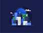 City Stack people clouds sun minimal nature building visual design ui tech city vector icon illustration