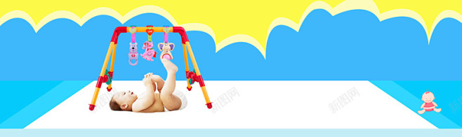 婴儿卡通童趣蓝色淘宝海报背景 游泳 玩具...