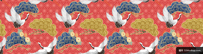日式传统复古仙鹤中国风古典服装布料印刷设...