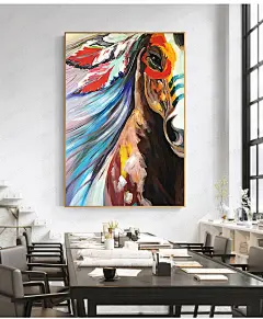 手绘油画现代北欧大幅装饰画美式客厅餐厅挂画书房墙画玄关马壁画-淘宝网