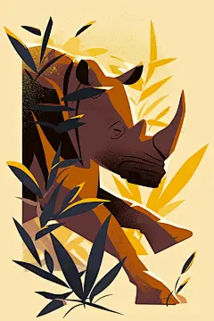 犀牛和植物插画图片