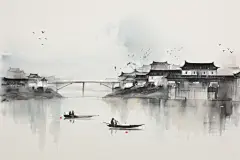 水墨江南风景插画绘画