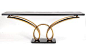 LP2 GOLD CONSOLE TABLE. WALL MOUNTED - ANTIQUED GOLD DOUBLE LOOP CONSOLE TABLE. FREESTANDING