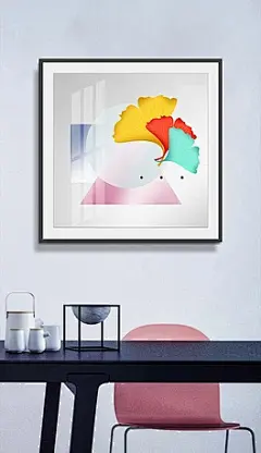 现代简约手绘金色银杏叶子抽象轻奢装饰画3