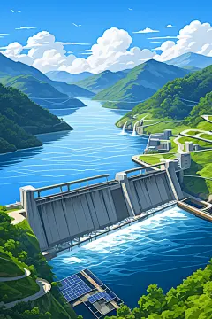 水坝结构风景插画