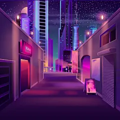 矢量蒸汽波城市地标渐变夜景风景插画手绘赛博朋克图案AI设计素材
