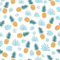 Pineapple seamless pattern exotic fruits leaves on white background cute summer pineapple print