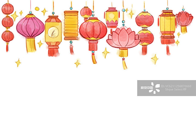 元宵节,灯笼,中国画,庙会,卡通正版图片素材