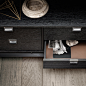 drawers in black oak, internal lining in regenerated castoro leather.