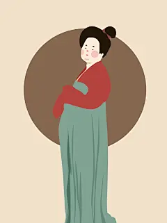红色唐朝胖女孩免抠元素