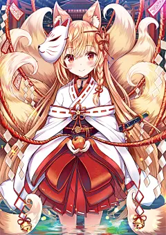 #オリジナル 巫女きつねさん - 桜あに的插画