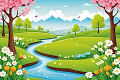花丛花草植物插画背景图