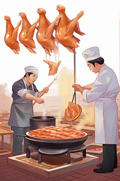 AI数字艺术美味北京烤鸭美食制作插画-众图网