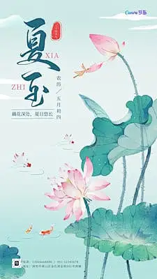 绿色中式清新淡雅水墨二十四节气夏至文化节日分享中文海报